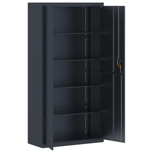 Aktenschrank Anthrazit aus pulverbeschichtetem Stahl 90x40x180 cm mit 4 Einlegeböden abschließbar für Büro und Homeoffice zur sicheren Aufbewahrung von Akten und Ordnern