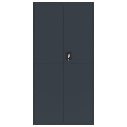 Aktenschrank Anthrazit aus pulverbeschichtetem Stahl 90x40x180 cm mit 4 Einlegeböden abschließbar für Büro und Homeoffice zur sicheren Aufbewahrung von Akten und Ordnern