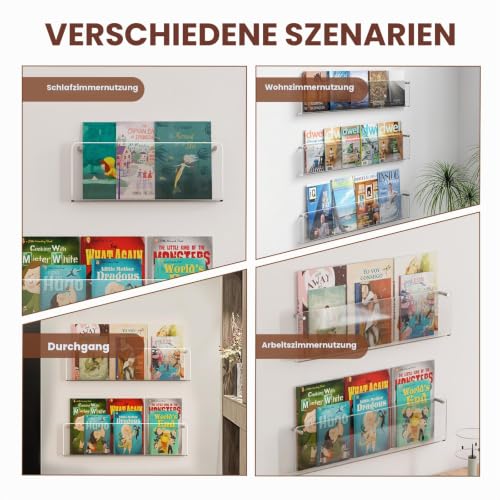Prospekthalter Wand, Zeitschriftenhalter Wand Acryl Zeitschriftenregal Modern Zeitungsständer mit Dübel Schrauben Klebeschrauben für Bad Wohnzimmer Büro(40cm)