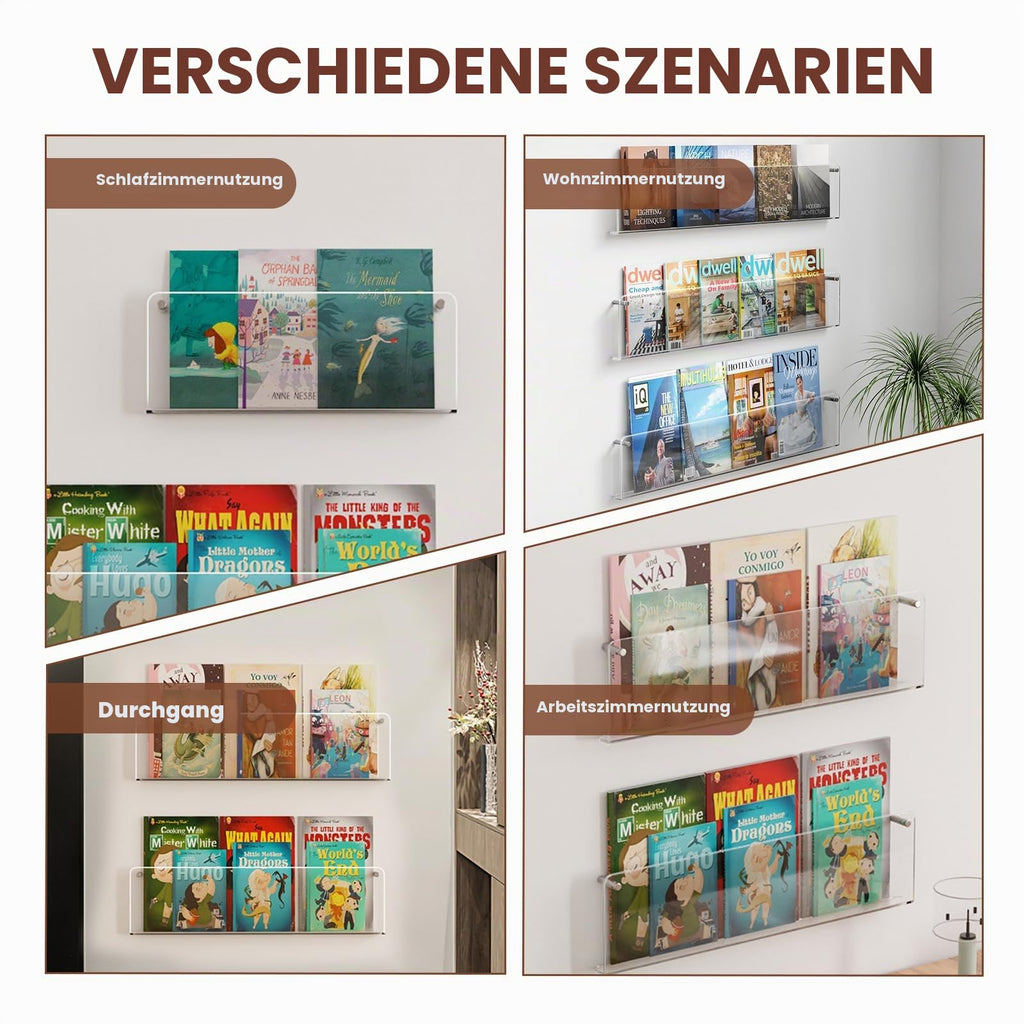 Prospekthalter Wand, Zeitschriftenhalter Wand Acryl Zeitschriftenregal Modern Zeitungsständer mit Dübel Schrauben Klebeschrauben für Bad Wohnzimmer Büro(40cm)