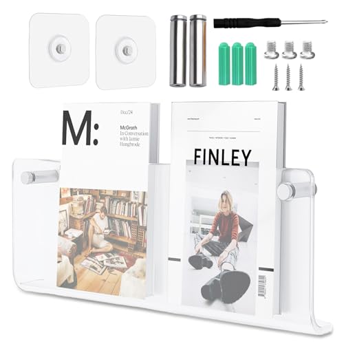 Prospekthalter Wand, Zeitschriftenhalter Wand Acryl Zeitschriftenregal Modern Zeitungsständer mit Dübel Schrauben Klebeschrauben für Bad Wohnzimmer Büro(40cm)
