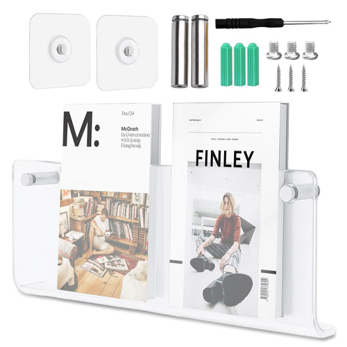 Prospekthalter Wand, Zeitschriftenhalter Wand Acryl Zeitschriftenregal Modern Zeitungsständer mit Dübel Schrauben Klebeschrauben für Bad Wohnzimmer Büro(40cm)