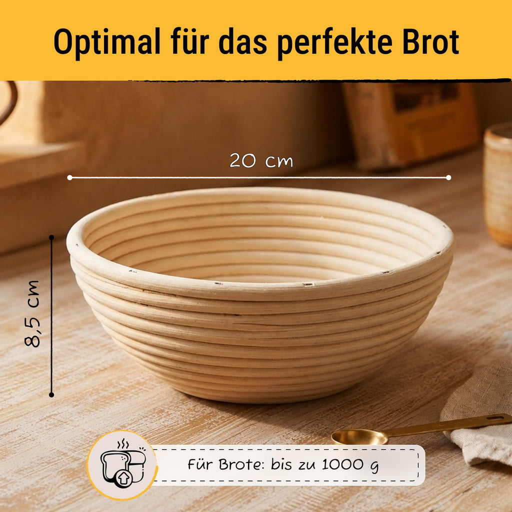 Gärkörbchen rund 20 cm – Birkmann – beige, Ø 20 x 8,5 cm, aus natürlichem Peddigrohr, handgefertigt, für Brote bis 1000 g, formgebend mit Rillenmuster, langlebig, nachhaltig, luftdurchlässig