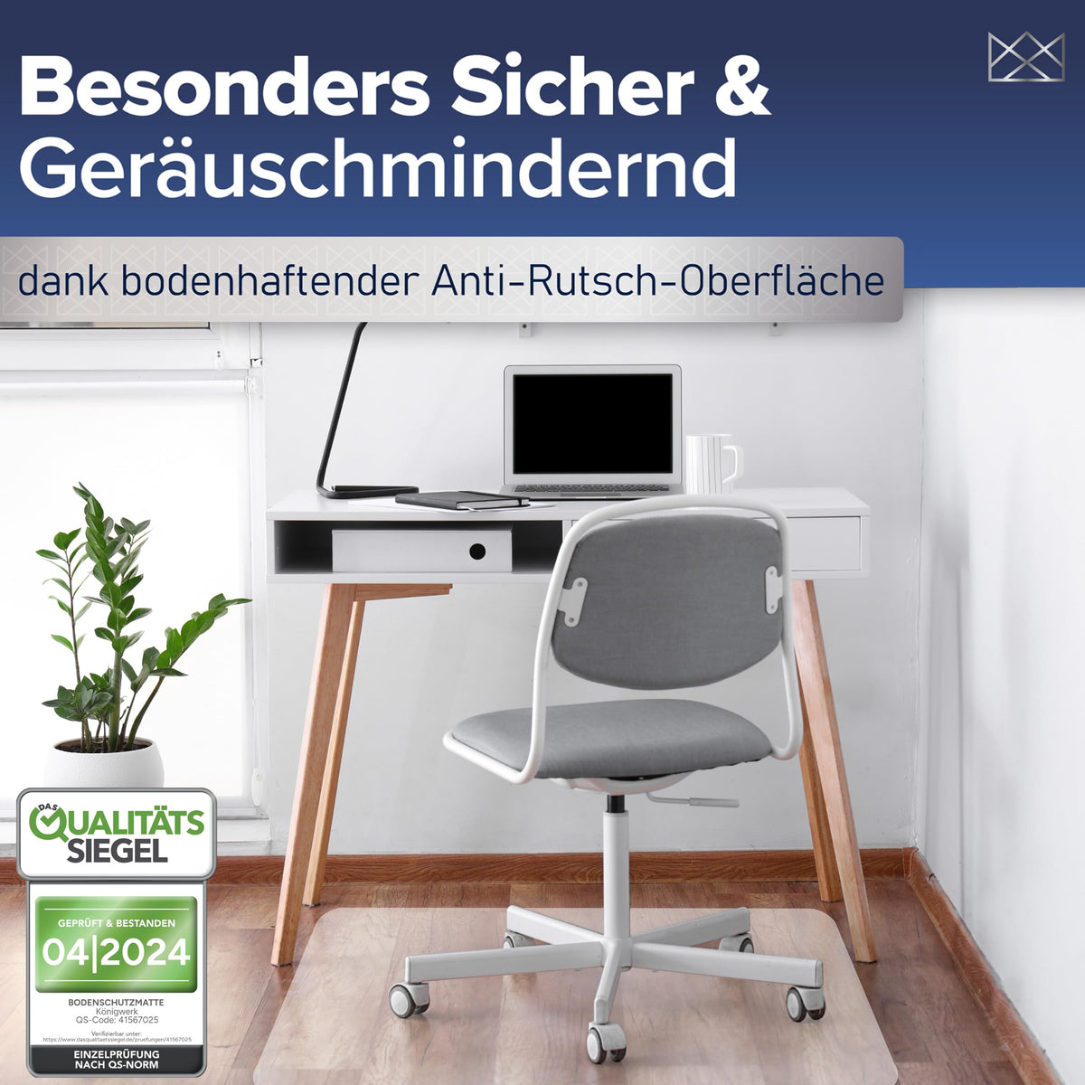 Bodenschutzmatte Bürostuhl 90 x 120 cm milchweiß, Kratzfest, rutschfest
