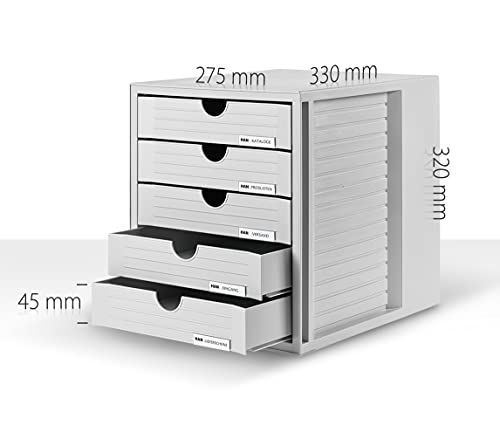 HAN Schubladenbox Systembox Karma mind 80 Prozent Recycling-Kunststoff mit 5 geschlossenen Schubladen, Inkl. Auszugsperre plus Beschriftungsclip, Gummifüße, Schwarz, 14508-13