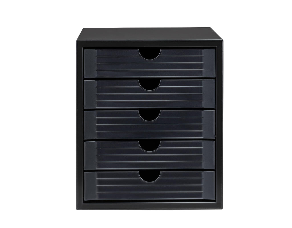 HAN Schubladenbox Systembox Karma mind 80 Prozent Recycling-Kunststoff mit 5 geschlossenen Schubladen, Inkl. Auszugsperre plus Beschriftungsclip, Gummifüße, Schwarz, 14508-13