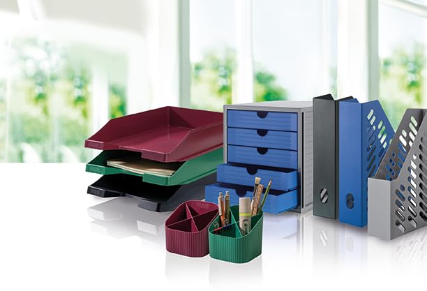HAN Schubladenbox Systembox Karma mind 80 Prozent Recycling-Kunststoff mit 5 geschlossenen Schubladen, Inkl. Auszugsperre plus Beschriftungsclip, Gummifüße, Schwarz, 14508-13