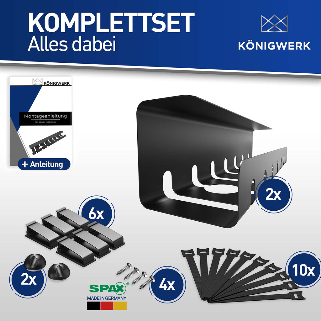Königwerk Kabelkanal Schreibtisch schwarz, Kabelmanagement inkl. Zubehör