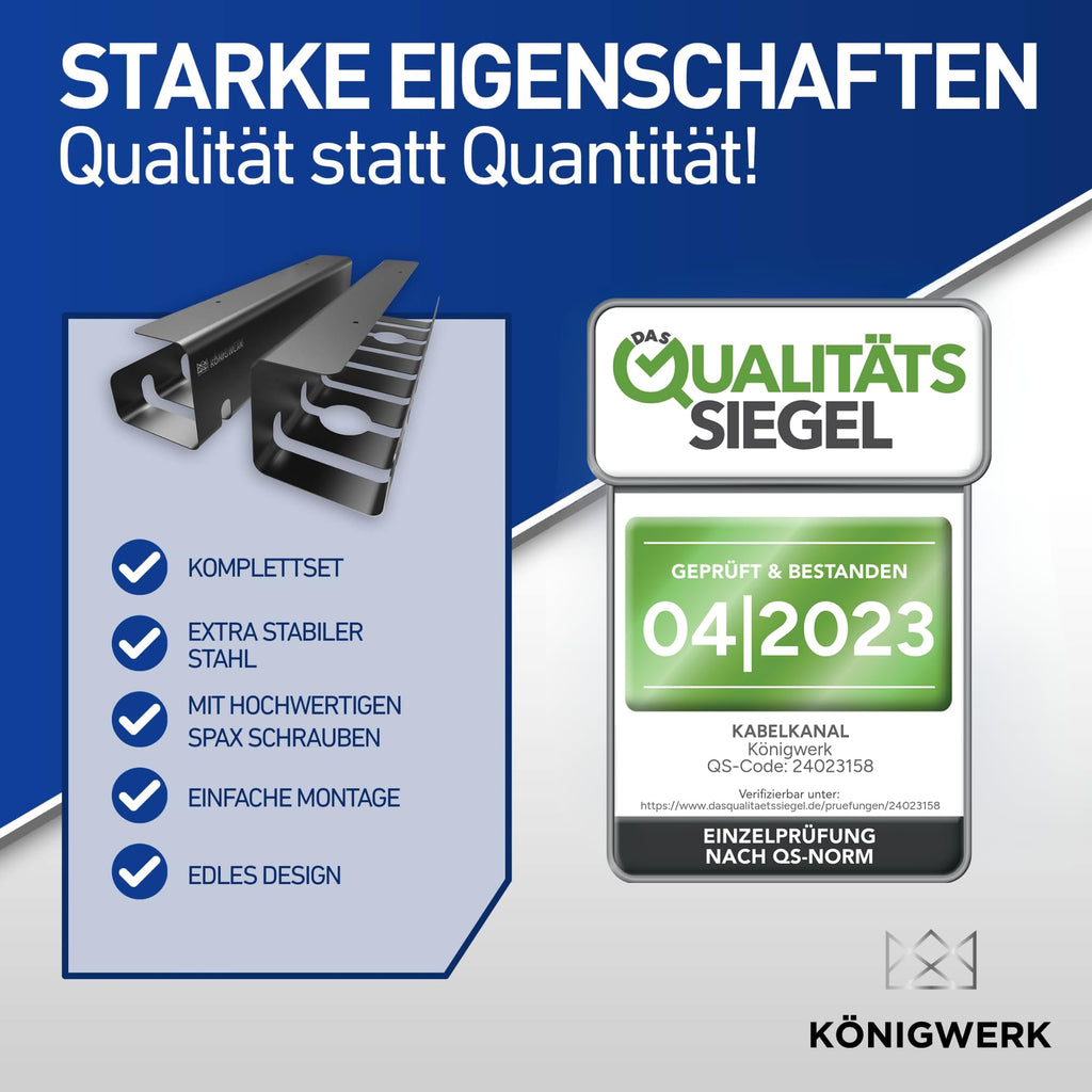 Königwerk Kabelkanal Schreibtisch schwarz, Kabelmanagement inkl. Zubehör