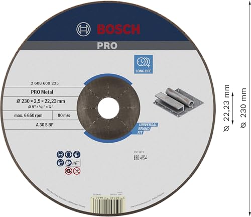 Bosch Professional 2608600225 Schleifzubehör Trennscheibe 230 x 2,5 mm f.Metall, Grau