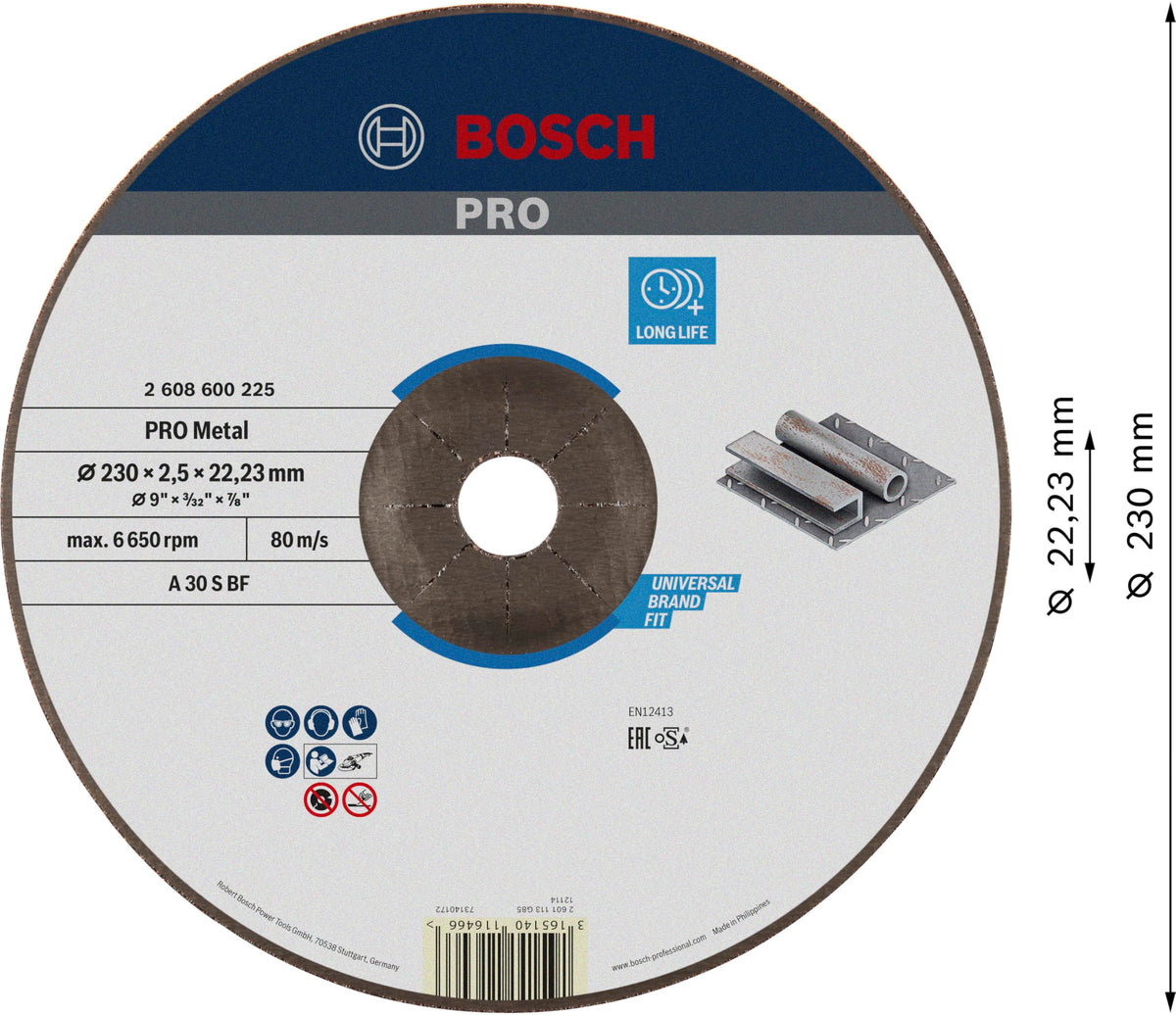 Bosch Professional 2608600225 Schleifzubehör Trennscheibe 230 x 2,5 mm f.Metall, Grau