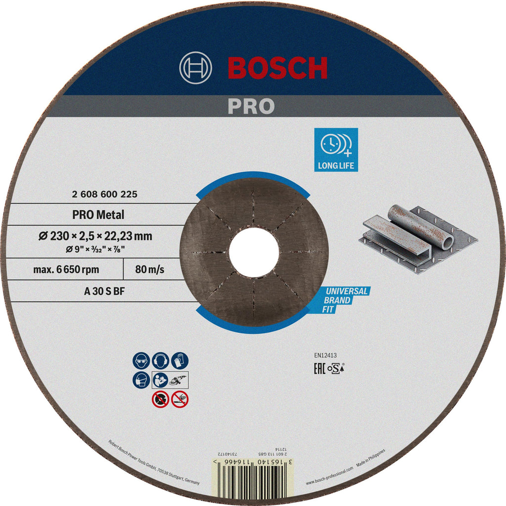 Bosch Professional 2608600225 Schleifzubehör Trennscheibe 230 x 2,5 mm f.Metall, Grau