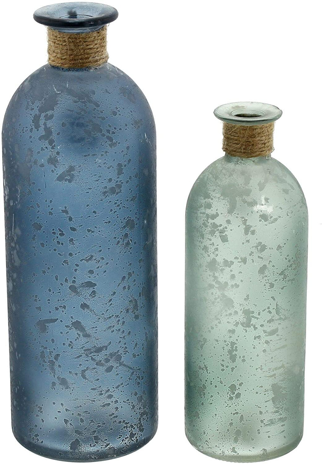 FRANK FLECHTWAREN Deko-Vase Maritim im 2er Set Ø 7 x 20 cm Ø 8 x 26 cm Glasvase satiniert Blau Grün Sisalschnur Seestern Muschel Maritime Deko handverziert