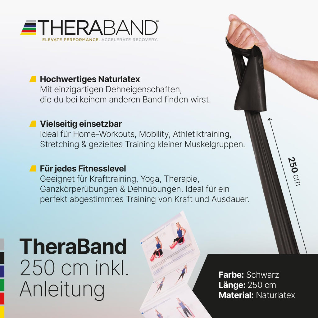 TheraBand 2,50m im PE Beutel mit Anleitung | Fitnessband | Gymnastikband