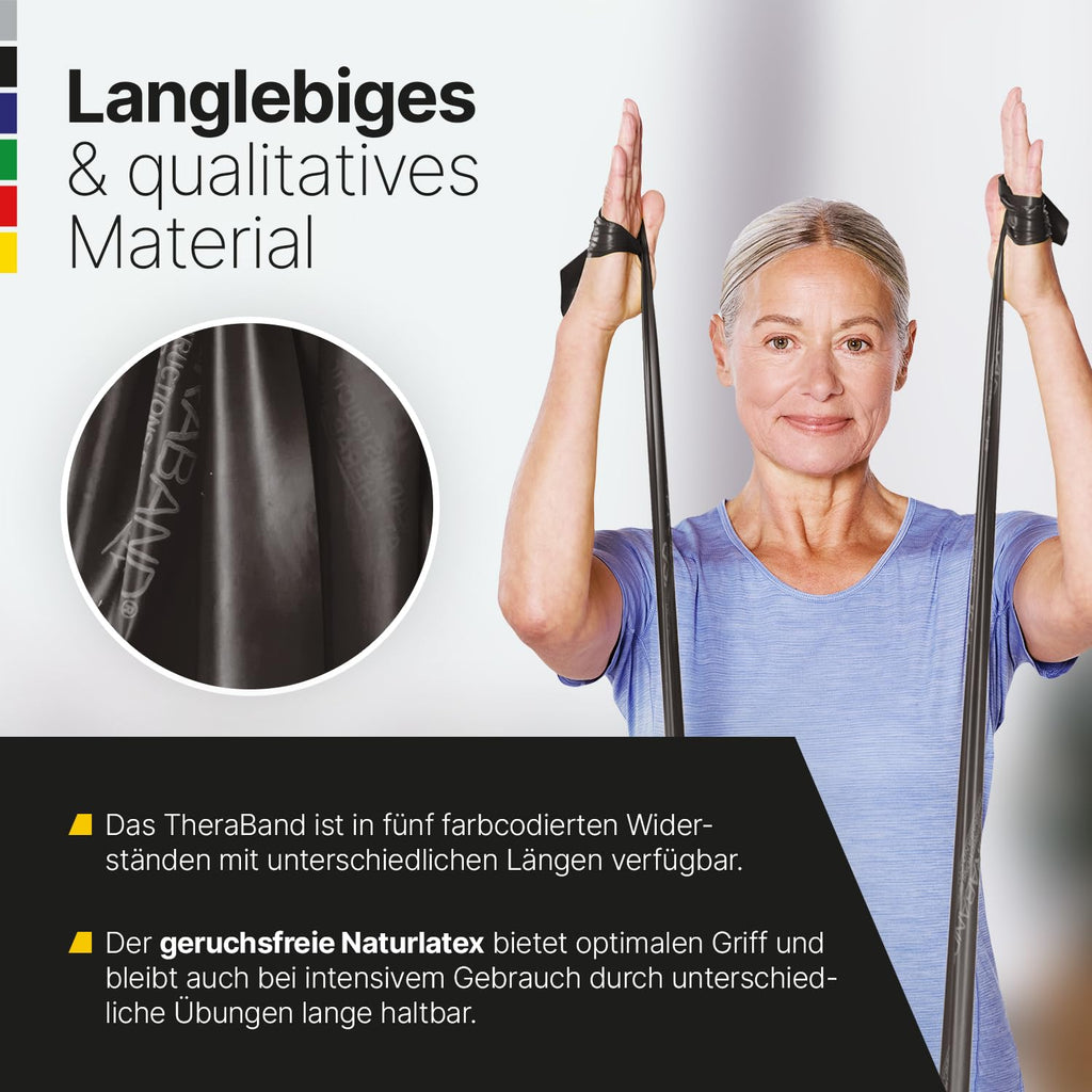 TheraBand 2,50m im PE Beutel mit Anleitung | Fitnessband | Gymnastikband