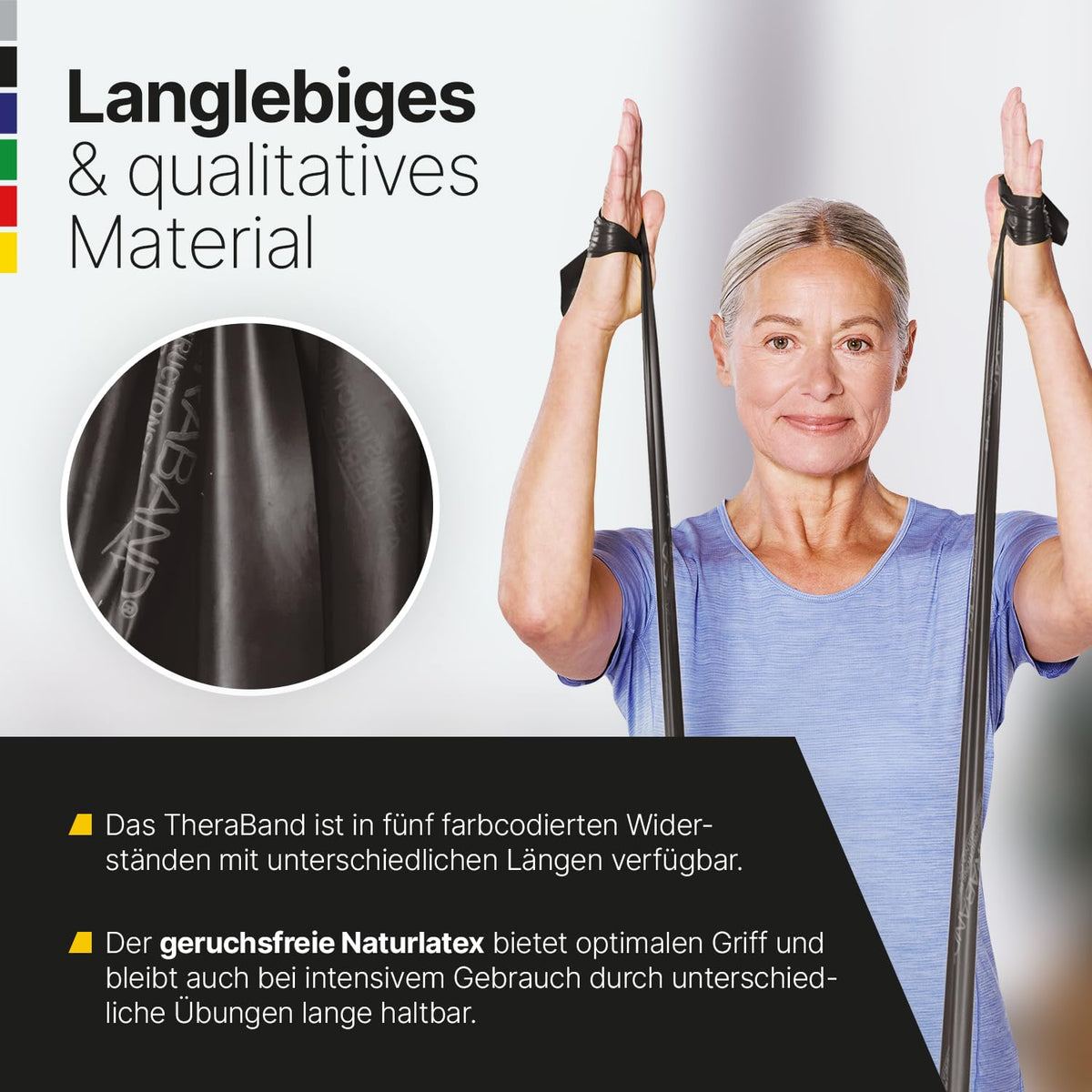 TheraBand 2,50m im PE Beutel mit Anleitung | Fitnessband | Gymnastikband
