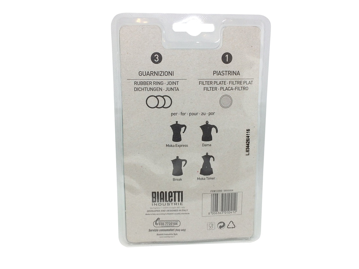Bialetti Moka-Dichtung und Aluminiumfilter, weiß, 72 mm, für 6-Tassen-Kaffeemaschine