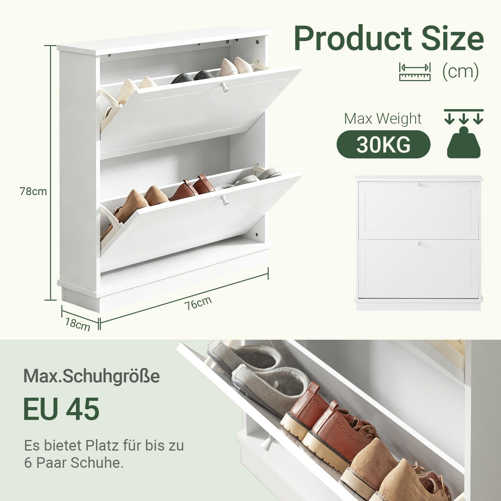 SoBuy Schuhschrank schmal 18cm mit 2 Klappen 76x78x18cm für Flur