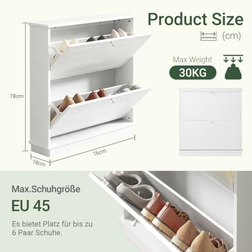 SoBuy Schuhschrank schmal 18cm mit 2 Klappen 76x78x18cm für Flur