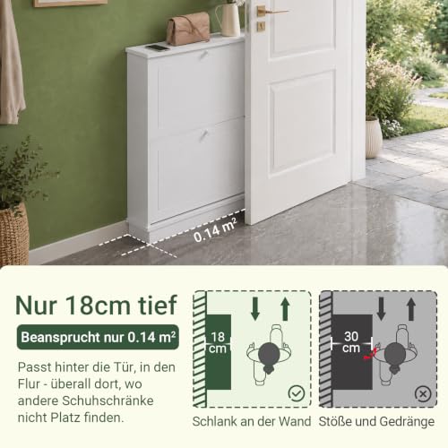 SoBuy Schuhschrank schmal 18cm mit 2 Klappen 76x78x18cm für Flur