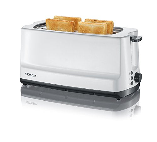SEVERIN Doppel-Langschlitztoaster, mit Brötchenaufsatz, zum Toasten, Auftauen und Erwärmen, 1.400 W, Kunststoff, Grau, Weiß, AT 2234