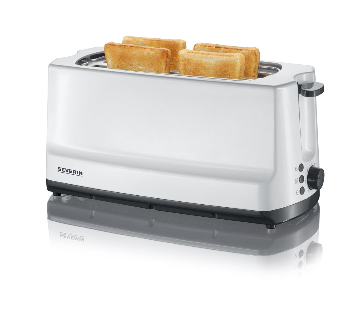 SEVERIN Doppel-Langschlitztoaster, mit Brötchenaufsatz, zum Toasten, Auftauen und Erwärmen, 1.400 W, Kunststoff, Grau, Weiß, AT 2234
