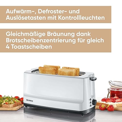 SEVERIN Doppel-Langschlitztoaster, mit Brötchenaufsatz, zum Toasten, Auftauen und Erwärmen, 1.400 W, Kunststoff, Grau, Weiß, AT 2234