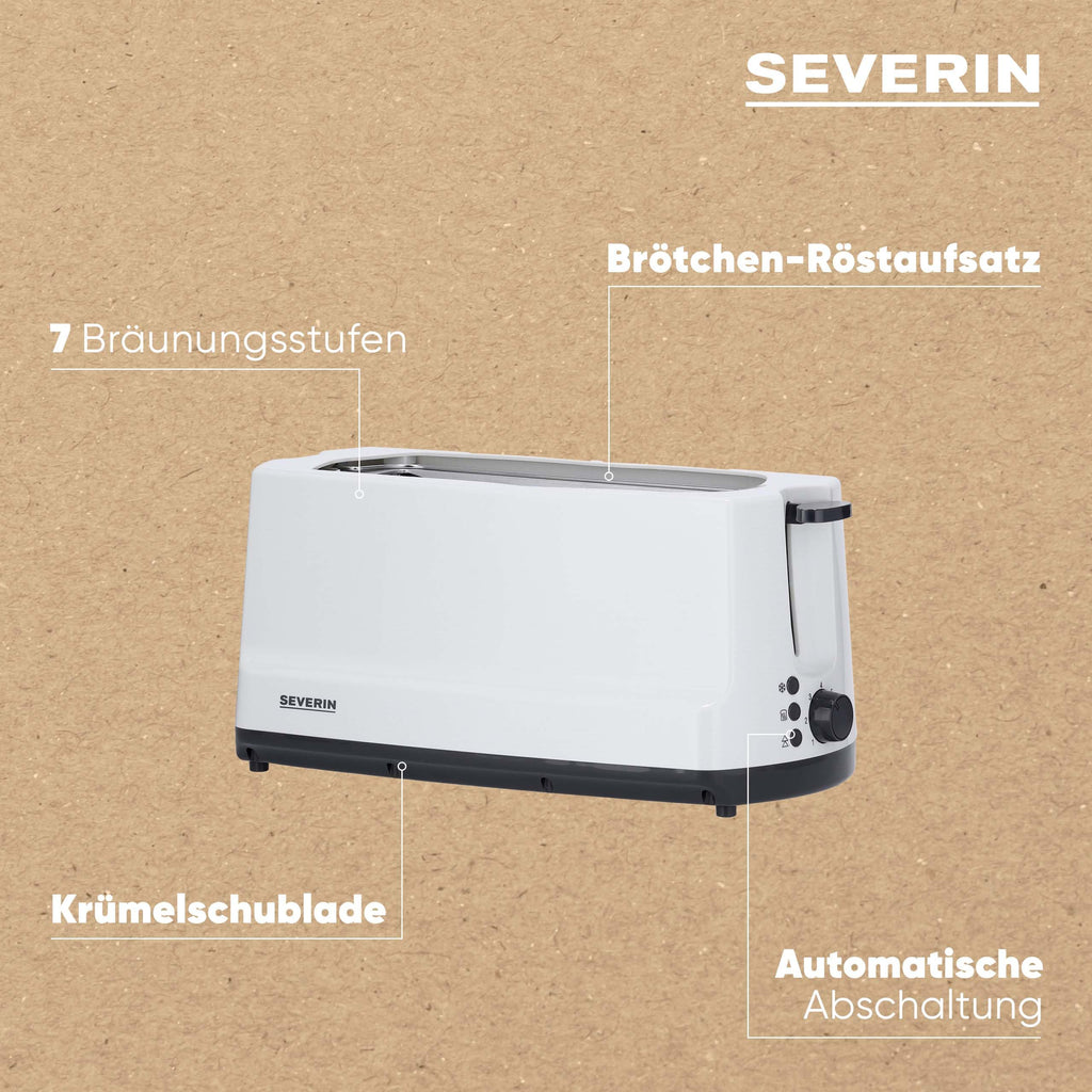 SEVERIN Doppel-Langschlitztoaster, mit Brötchenaufsatz, zum Toasten, Auftauen und Erwärmen, 1.400 W, Kunststoff, Grau, Weiß, AT 2234