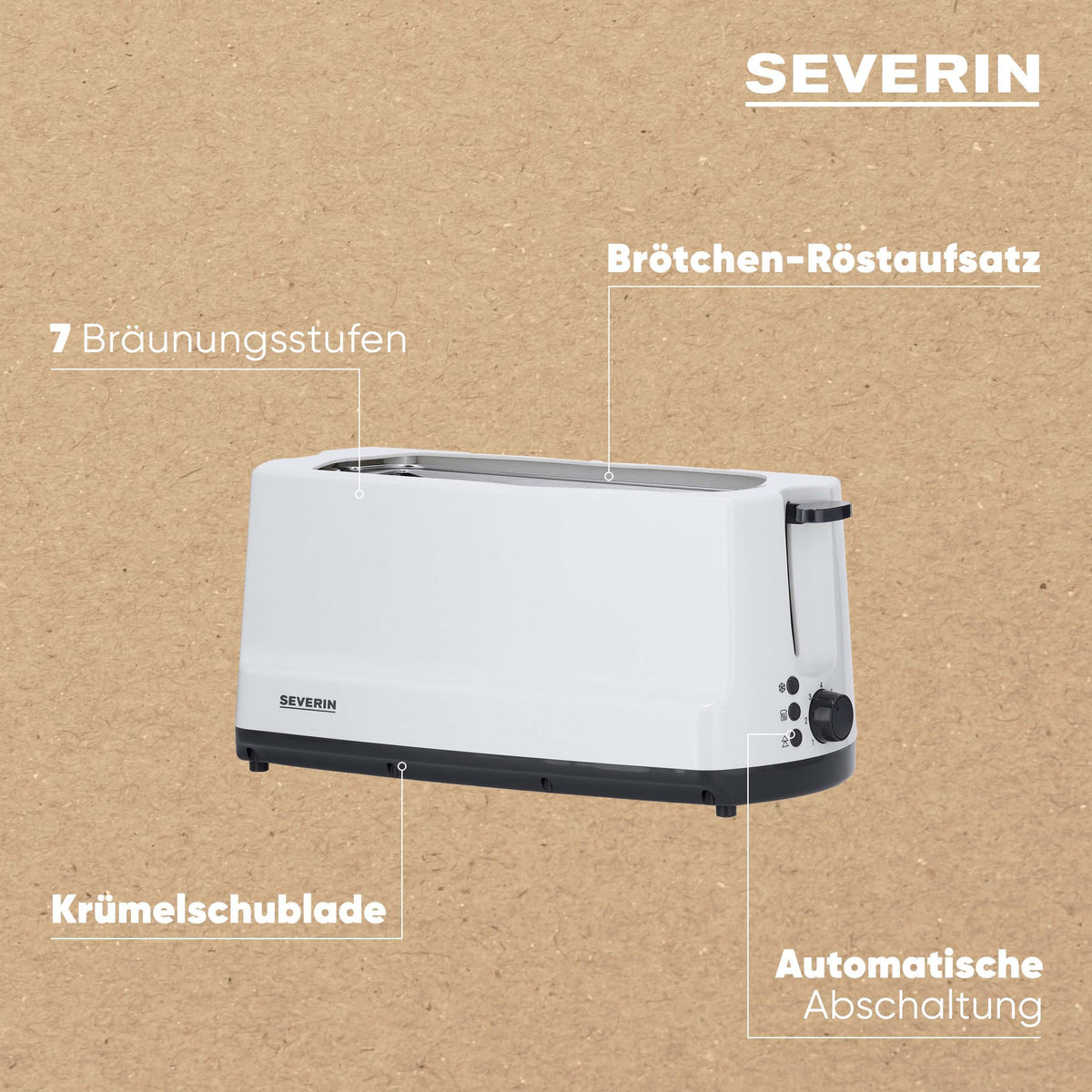SEVERIN Doppel-Langschlitztoaster, mit Brötchenaufsatz, zum Toasten, Auftauen und Erwärmen, 1.400 W, Kunststoff, Grau, Weiß, AT 2234