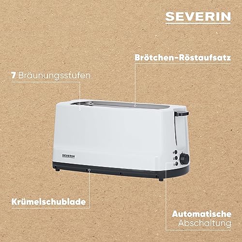 SEVERIN Doppel-Langschlitztoaster, mit Brötchenaufsatz, zum Toasten, Auftauen und Erwärmen, 1.400 W, Kunststoff, Grau, Weiß, AT 2234