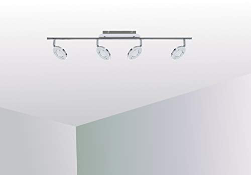 Trango 4-flammig 2002-048 LED Wohnzimmer Lampe *OLI* in Chrom-Optik inkl. 4x 5 Watt LED Modul Deckenlampe I Deckenstrahler I Deckenleuchte I Schlafzimmer Leuchte schwenkbar und drehbar mit Glasschirm