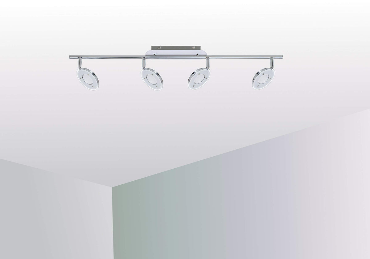 Trango 4-flammig 2002-048 LED Wohnzimmer Lampe *OLI* in Chrom-Optik inkl. 4x 5 Watt LED Modul Deckenlampe I Deckenstrahler I Deckenleuchte I Schlafzimmer Leuchte schwenkbar und drehbar mit Glasschirm