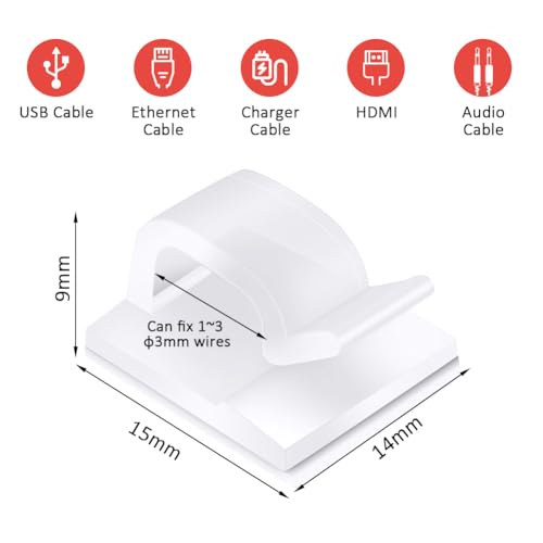 URAQT Kabelhalter Selbstklebend, 70 Stück Mini Outdoor Kabel Clips mit Klebebändern Kabelklemmen für Kabelmanagement Kabelschellen Kabelclips Schreibtisch Organizer für Ladekabel Wand Desk - Klar