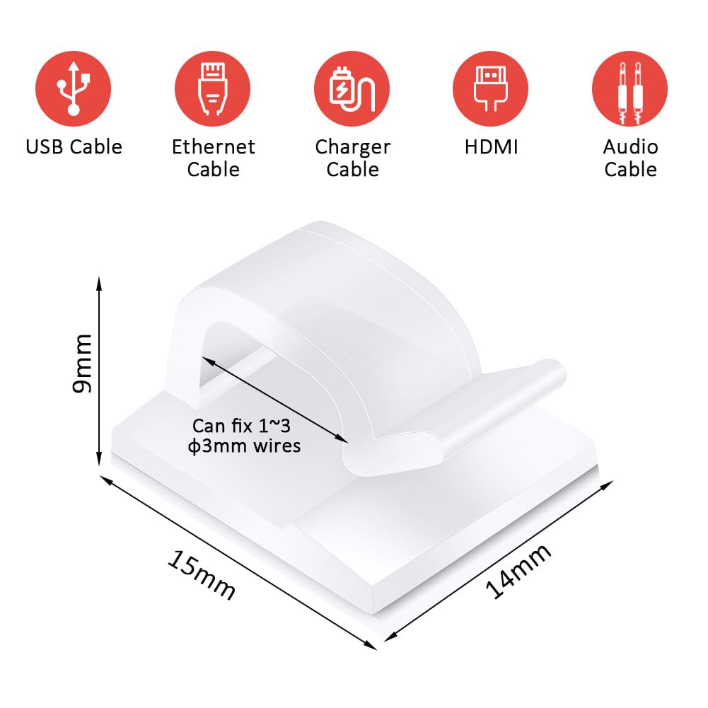 URAQT Kabelhalter Selbstklebend, 70 Stück Mini Outdoor Kabel Clips mit Klebebändern Kabelklemmen für Kabelmanagement Kabelschellen Kabelclips Schreibtisch Organizer für Ladekabel Wand Desk - Klar
