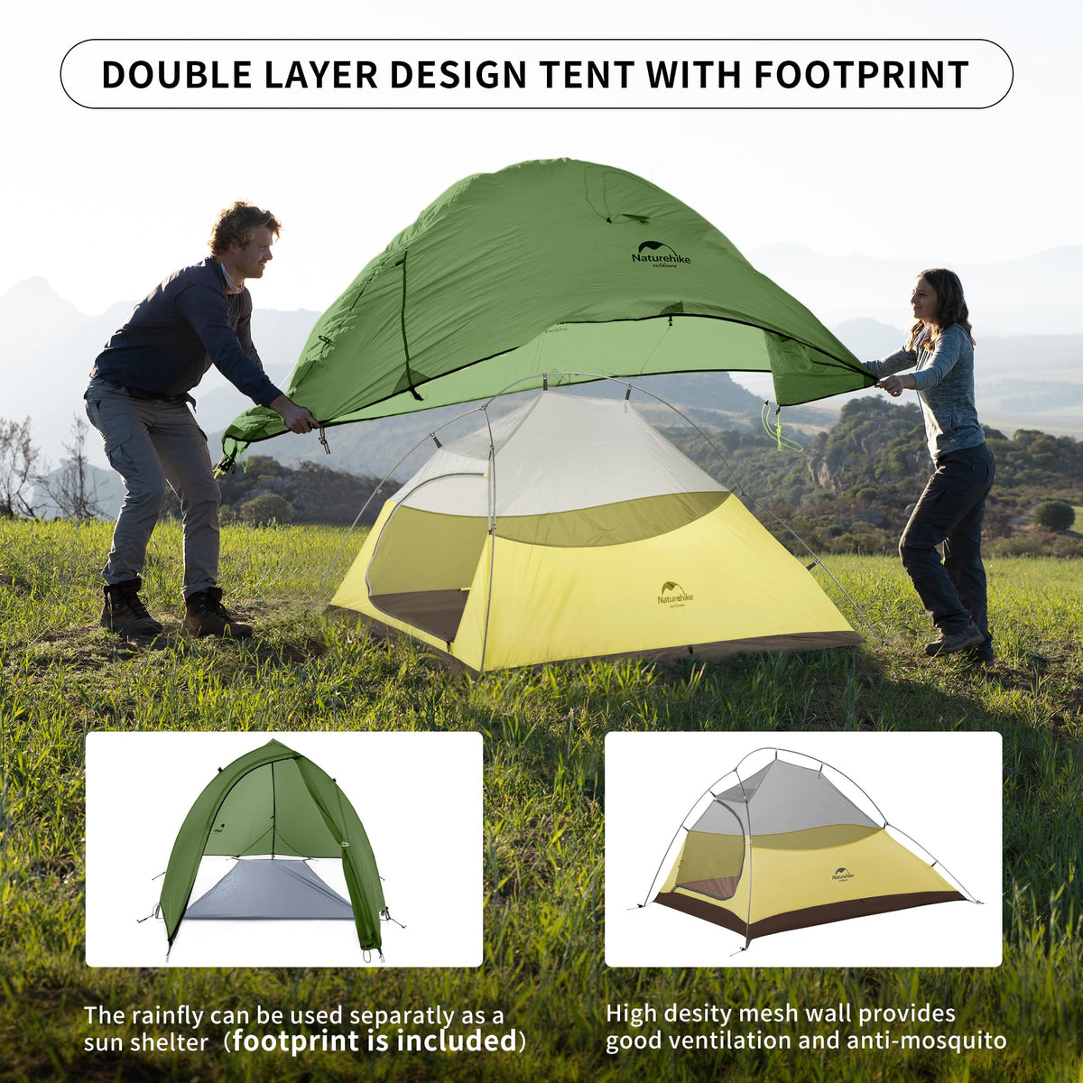 Naturehike Cloud up 2 Campingzelt Ultraleichtes Zelt 2 Personen 3-4 Saison Wasserdichtes Zelt für Rucksack Wandern