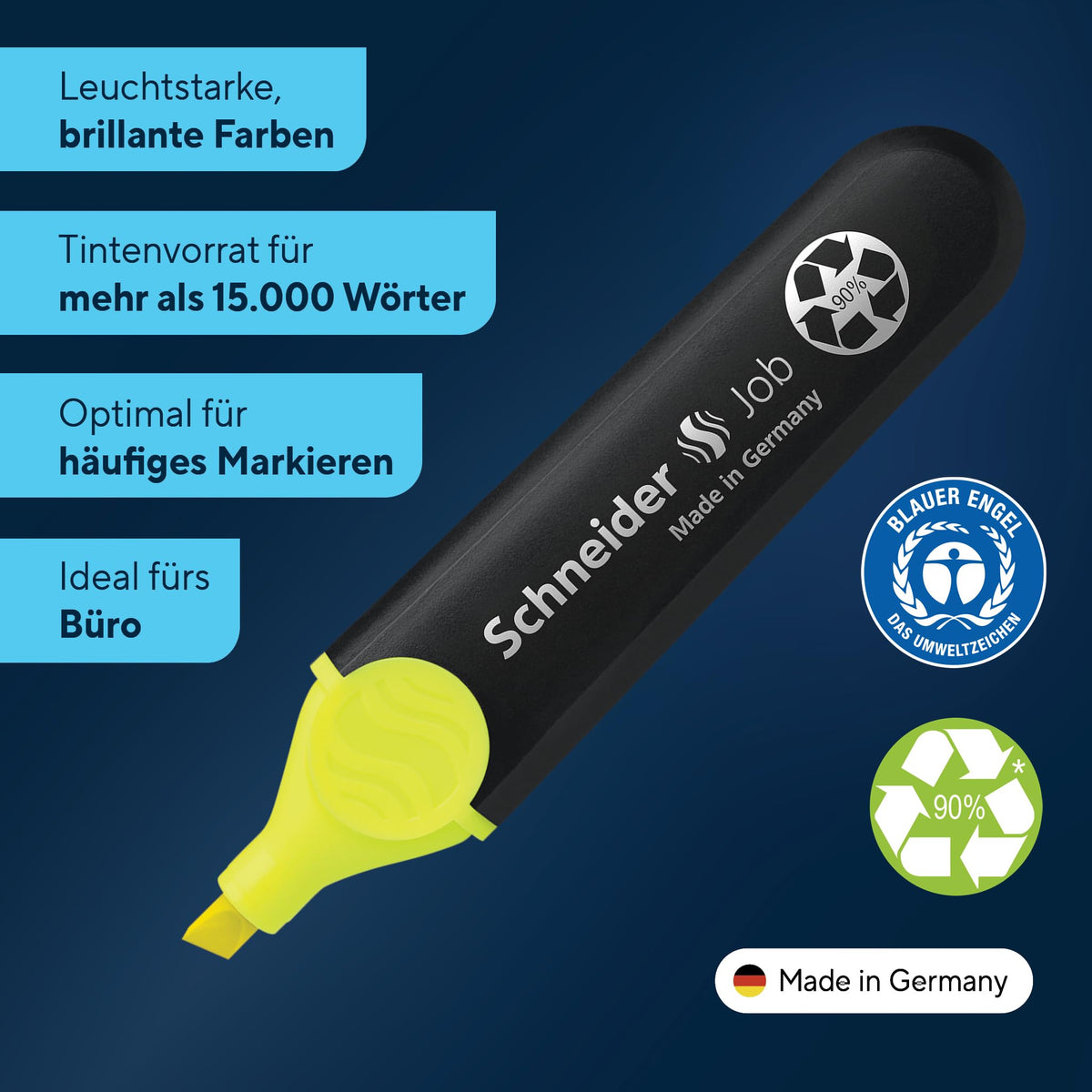 Schneider Job 150 Textmarker (aus recyceltem Kunststoff, ausgezeichnet mit Der blaue Engel) 10er Pack gelb
