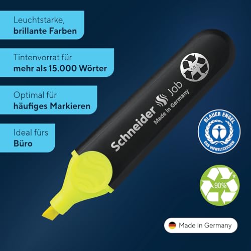 Schneider Job 150 Textmarker (aus recyceltem Kunststoff, ausgezeichnet mit Der blaue Engel) 10er Pack gelb