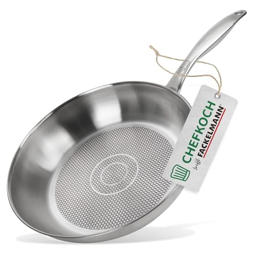 FACKELMANN Chefkoch trifft Edelstahlpfanne Ø28 cm – Hochwertige Pfanne aus 18/10 Edelstahl, knusprige Ergebnisse durch speziellen Wabenboden, für alle Herdarten geeignet