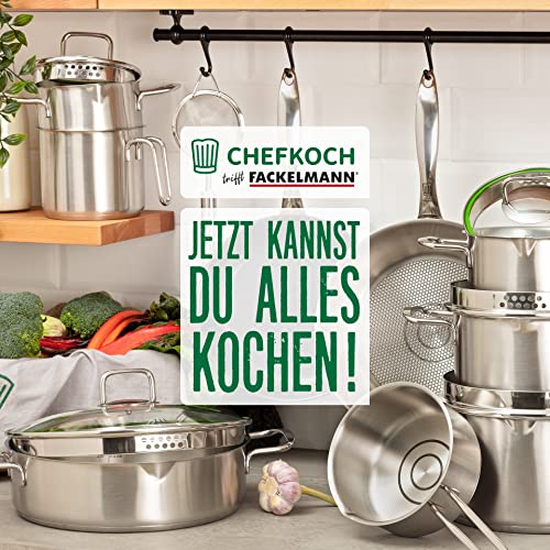 FACKELMANN Chefkoch trifft Edelstahlpfanne Ø28 cm – Hochwertige Pfanne aus 18/10 Edelstahl, knusprige Ergebnisse durch speziellen Wabenboden, für alle Herdarten geeignet