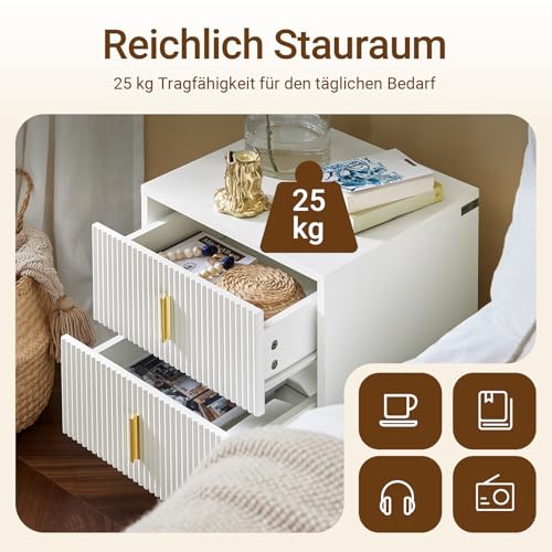 SoBuy 2er Set Nachttisch mit 2 Schubladen, Goldbeine 40x40x47cm