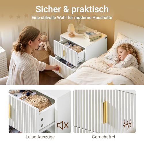 SoBuy 2er Set Nachttisch mit 2 Schubladen, Goldbeine 40x40x47cm