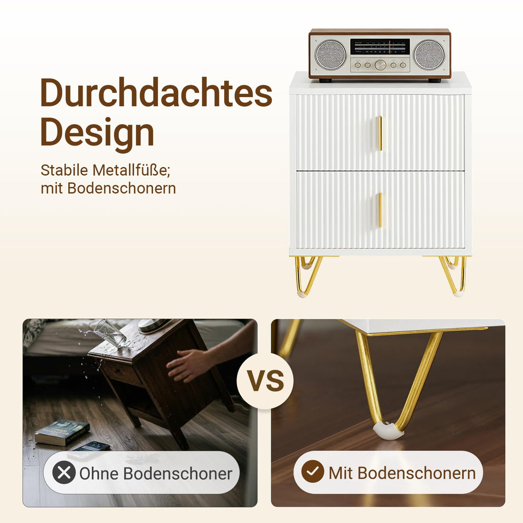 SoBuy 2er Set Nachttisch mit 2 Schubladen, Goldbeine 40x40x47cm