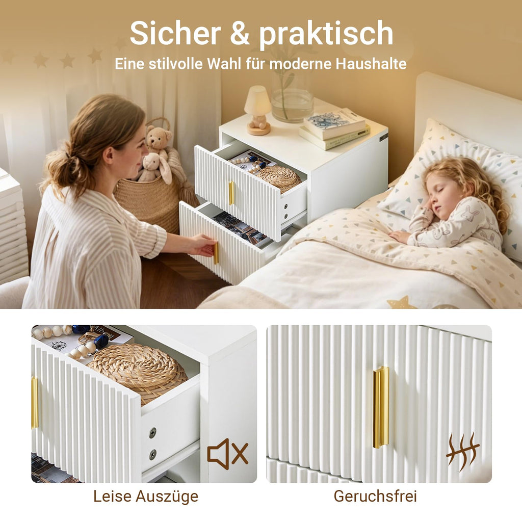 SoBuy 2er Set Nachttisch mit 2 Schubladen, Goldbeine 40x40x47cm