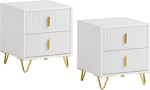 SoBuy 2er Set Nachttisch mit 2 Schubladen, Goldbeine 40x40x47cm