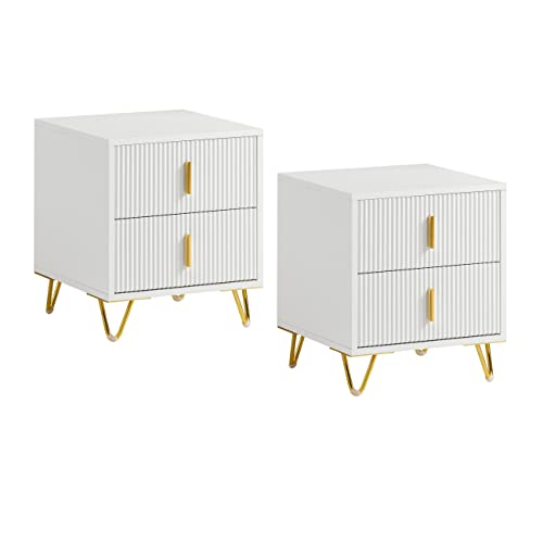 SoBuy 2er Set Nachttisch mit 2 Schubladen, Goldbeine 40x40x47cm