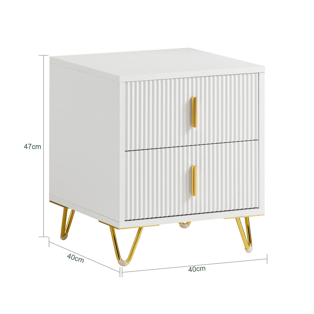 SoBuy 2er Set Nachttisch mit 2 Schubladen, Goldbeine 40x40x47cm