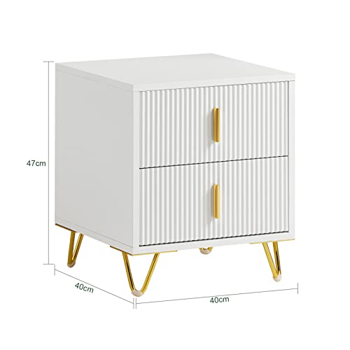 SoBuy 2er Set Nachttisch mit 2 Schubladen, Goldbeine 40x40x47cm