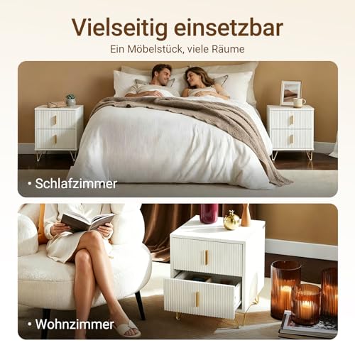 SoBuy 2er Set Nachttisch mit 2 Schubladen, Goldbeine 40x40x47cm