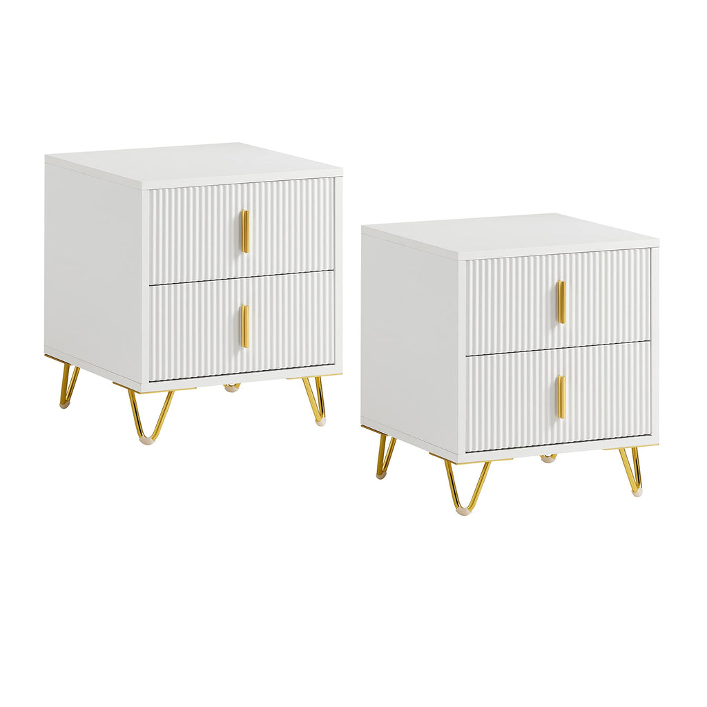 SoBuy 2er Set Nachttisch mit 2 Schubladen, Goldbeine 40x40x47cm