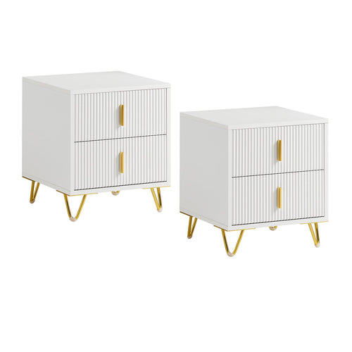 SoBuy 2er Set Nachttisch mit 2 Schubladen, Goldbeine 40x40x47cm